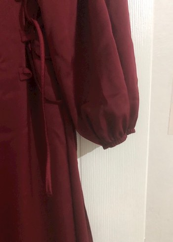 Bordo Uzun Kollu Salaş Uzun Elbise - Görsel 3