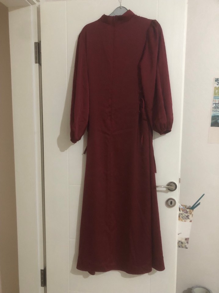 Bordo Uzun Kollu Salaş Uzun Elbise - Görsel 2