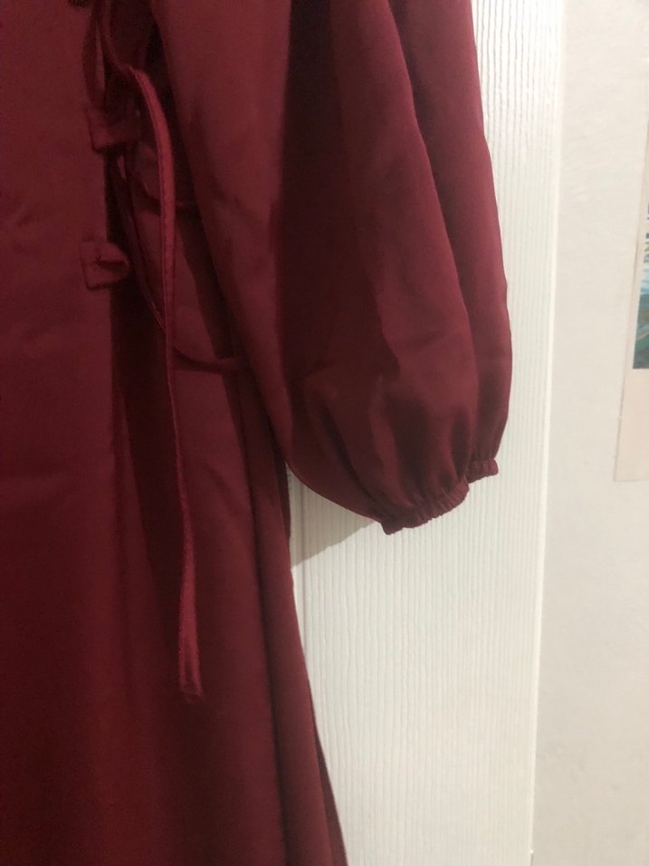 Bordo Uzun Kollu Salaş Uzun Elbise - Görsel 3