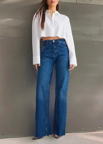 Trendyolmilla Koyu Mavi Yüksek Bel Wide Leg Jeans TWOSS25JE00065