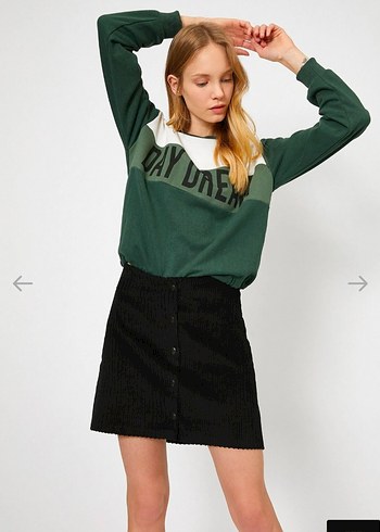 Düğme Detaylı Siyah Kadife Mini Etek - Görsel 2