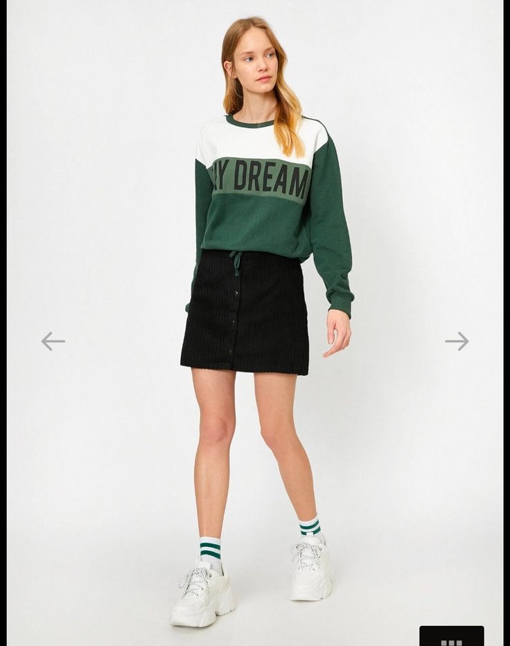 Düğme Detaylı Siyah Kadife Mini Etek - Görsel 3