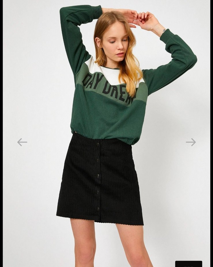 Düğme Detaylı Siyah Kadife Mini Etek - Görsel 2