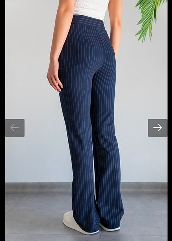 Likralı Lacivert Çizgili Kadın Pantolon - Görsel 5