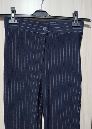 Likralı Lacivert Çizgili Kadın Pantolon - Görsel 6