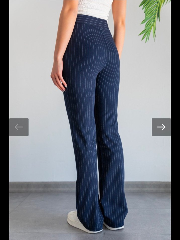 Likralı Lacivert Çizgili Kadın Pantolon - Görsel 5
