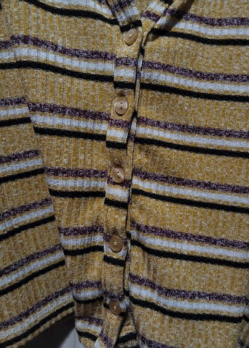 Primark Sarı Çizgili V Yaka Hırka - Görsel 3