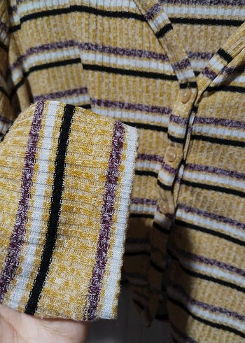 Primark Sarı Çizgili V Yaka Hırka - Görsel 4