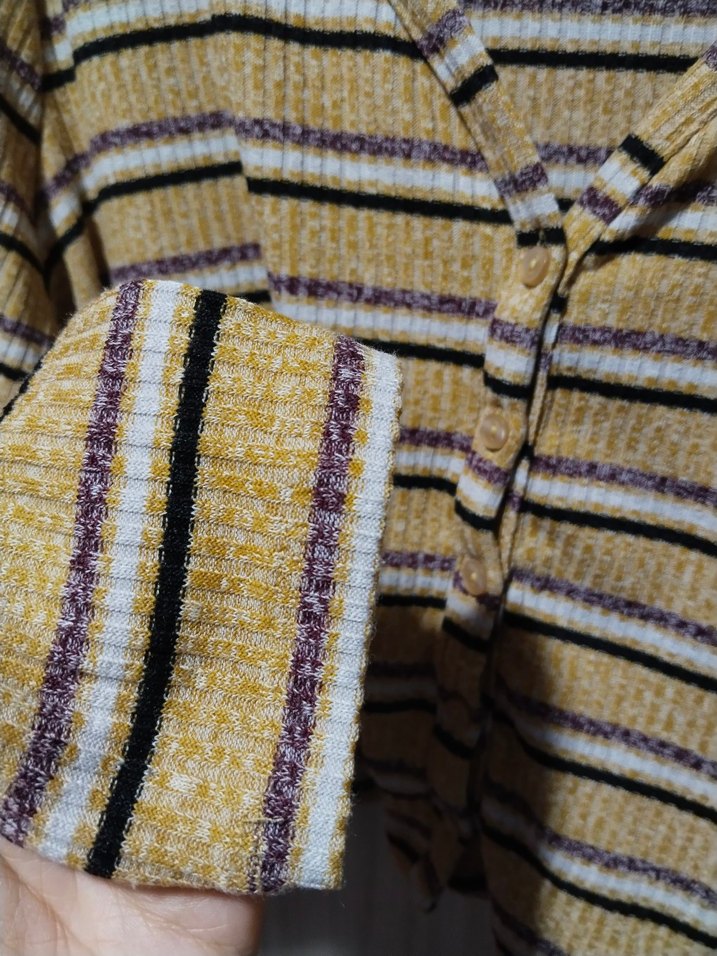 Primark Sarı Çizgili V Yaka Hırka - Görsel 4