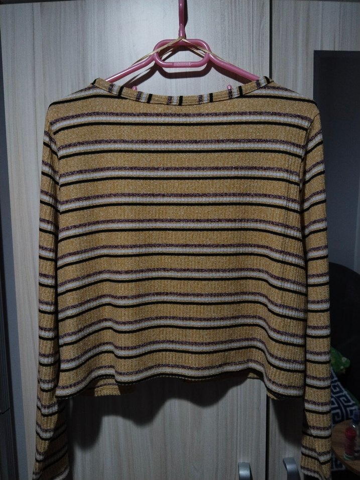 Primark Sarı Çizgili V Yaka Hırka - Görsel 2