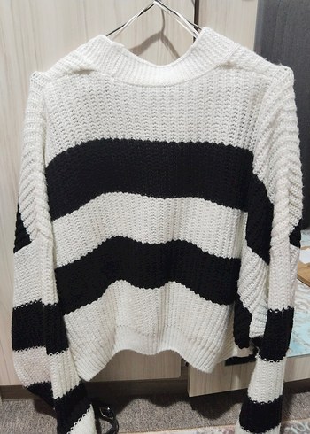 Defacto Coool Oversize Fit V Yaka Çizgili Triko Hırka - Görsel 8