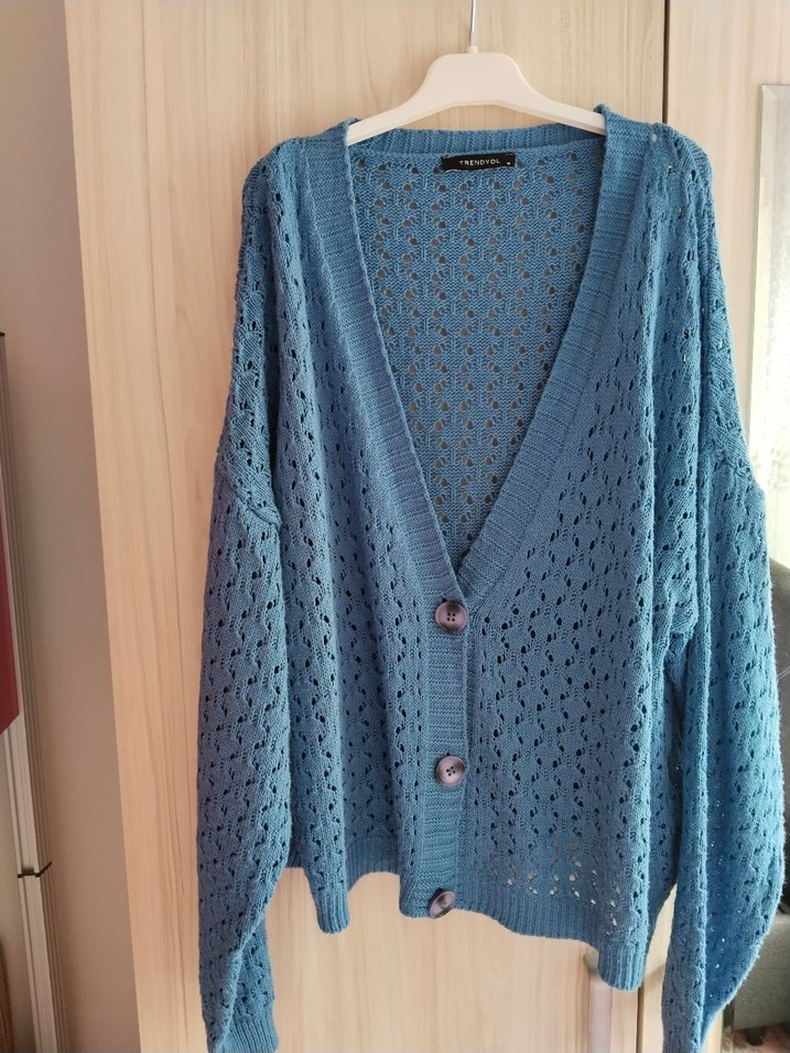 Trendyolmilla Mavi Ajurlu Triko Hırka - Görsel 2