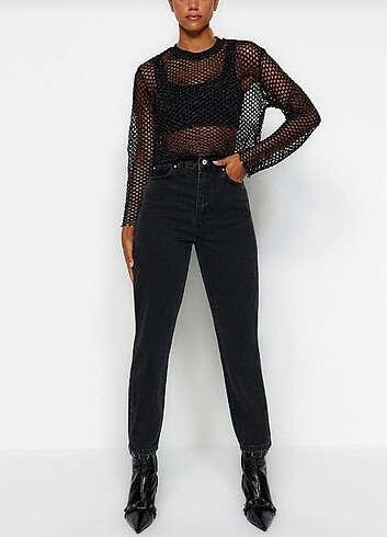 TRENDYOLMİLLA SİYAH YÜKSEK BEL MOM JEANS