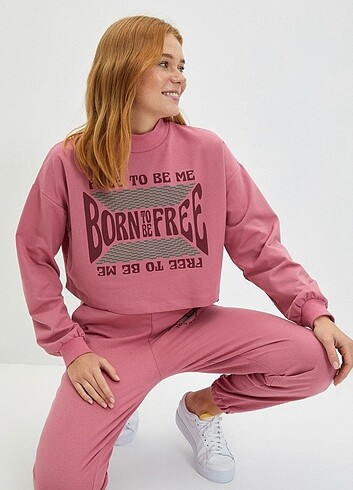 Koyu Gül Kurusu Dik Yaka Crop Sweatshirt