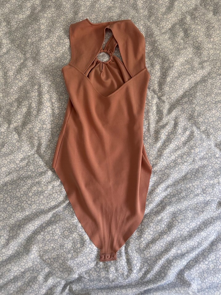 Bej Straplez Bodysuit - Görsel 3