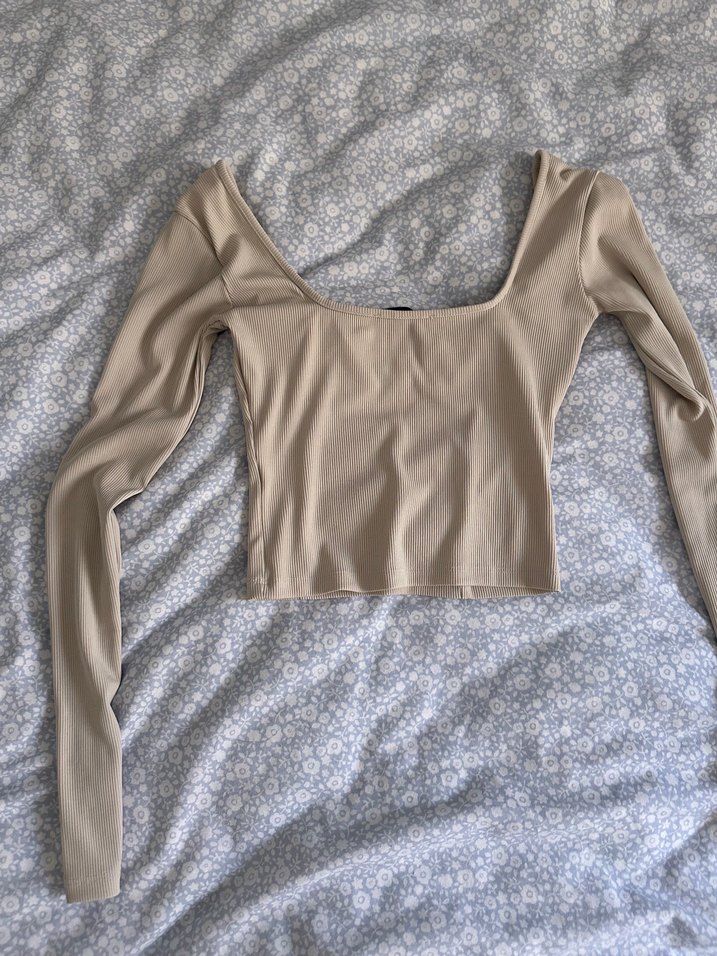 Bej Straplez Uzun Kollu Kadın Bluz - Görsel 3