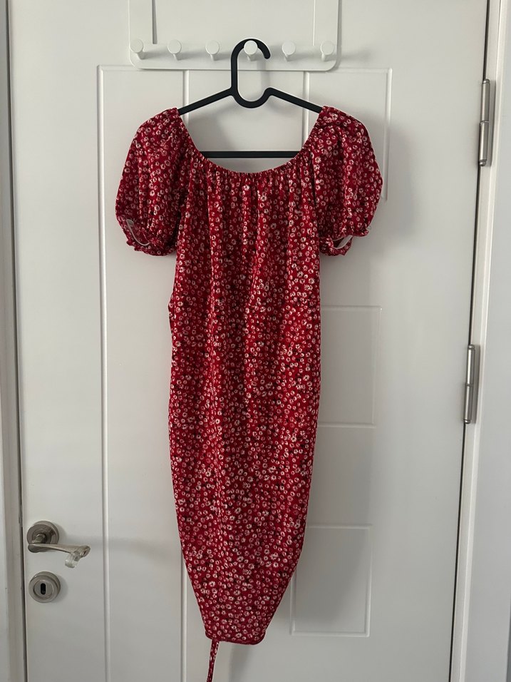 Kırmızı Drapeli Mini Günlük Elbise - Görsel 4