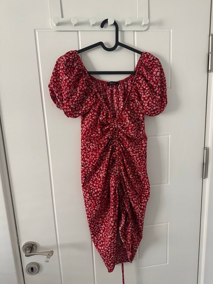 Kırmızı Drapeli Mini Günlük Elbise - Görsel 2