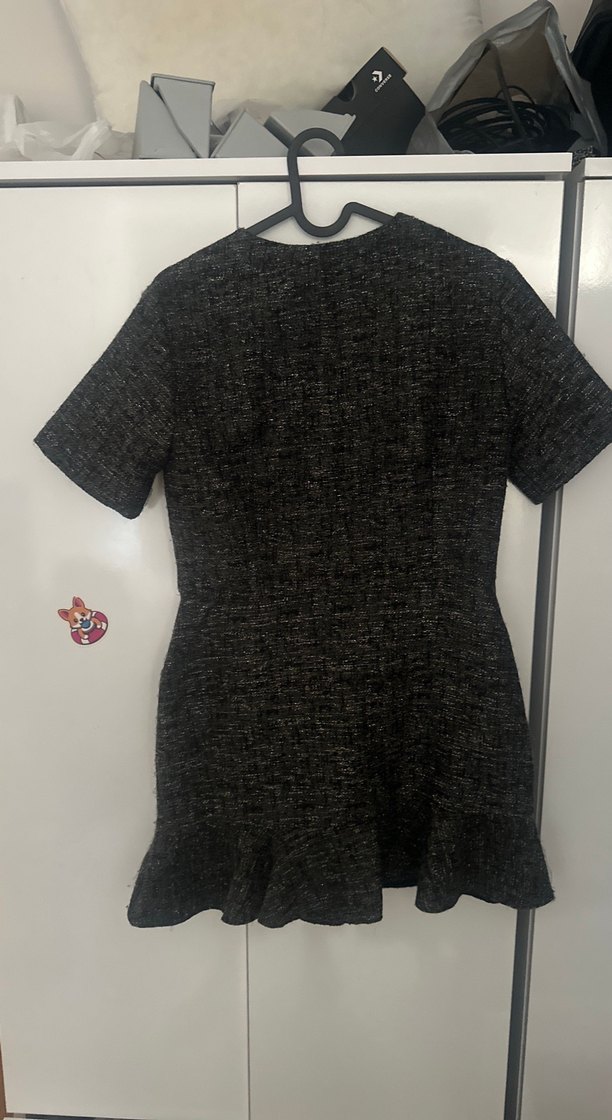 Düğmeli Gri Mini Kadın Elbise - Görsel 3