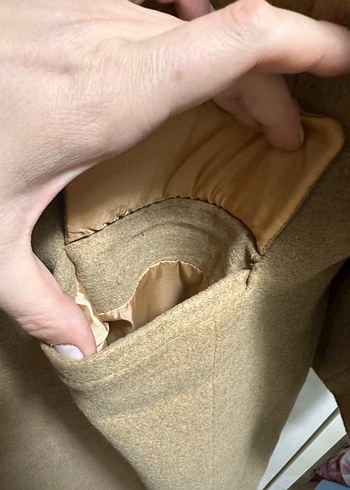 Düğmeli Camel Uzun Kaşe Kaban - Görsel 9