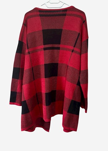 Mixray Kırmızı Kareli Uzun Kollu Salaş Triko Hırka - Görsel 2