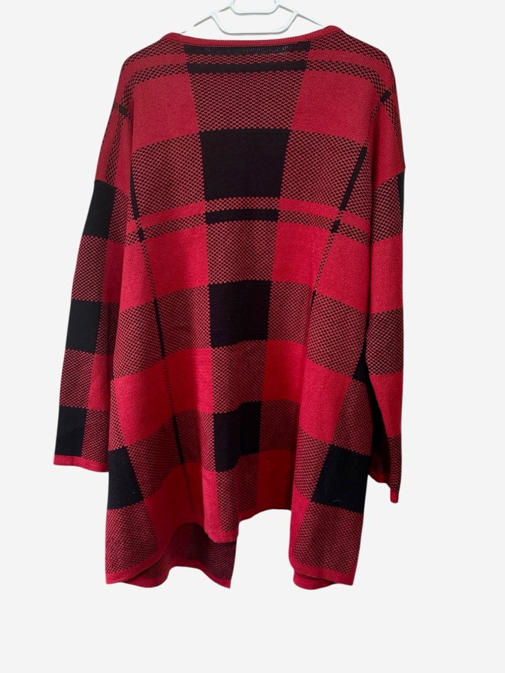 Mixray Kırmızı Kareli Uzun Kollu Salaş Triko Hırka - Görsel 2