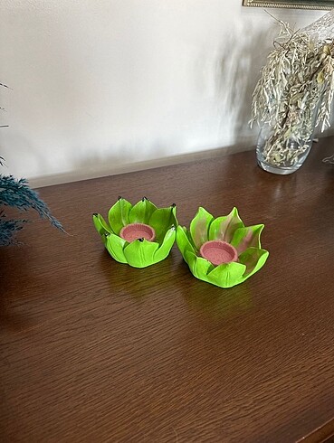  Beden yeşil Renk El Yapımı Lotus Mumluk