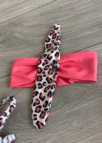 9-12 Ay Beden pembe Renk Leopar Desenli Kız Çocuk Mayo ve Bikini Takımı