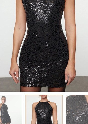 Siyah Mini Payetli Straplez Abiye Elbise - Görsel 2