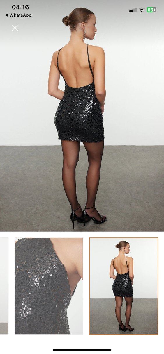 Siyah Mini Payetli Straplez Abiye Elbise - Görsel 3