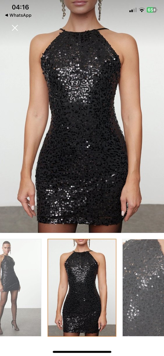 Siyah Mini Payetli Straplez Abiye Elbise - Görsel 2