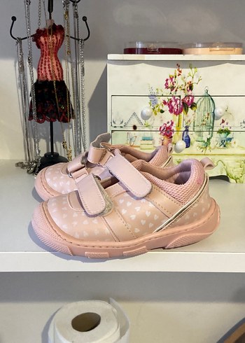 Kız Çocuk Pembe Desenli Cırt Cırtlı Spor Ayakkabı - Görsel 3