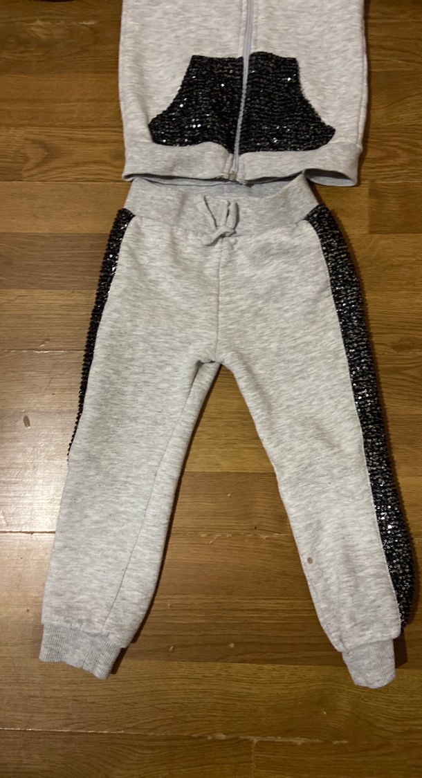 Kız Çocuk Gri Payetli Eşofman Takımı - Görsel 3