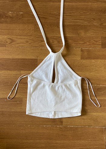 Beyaz Halter Yaka Kadın Crop Top - Görsel 3