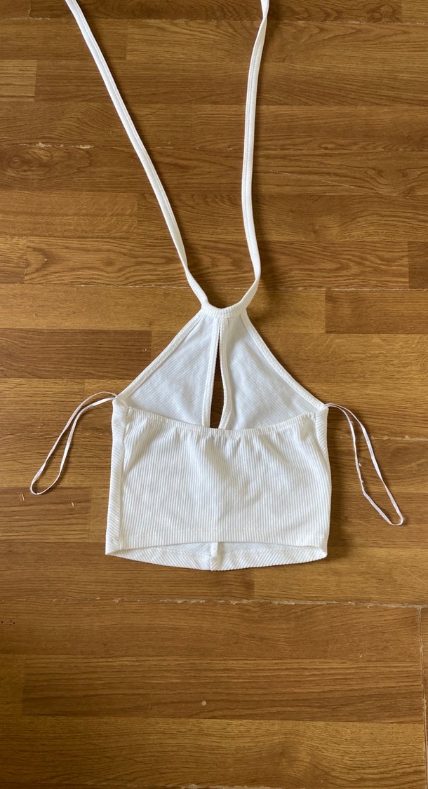 Beyaz Halter Yaka Kadın Crop Top - Görsel 3