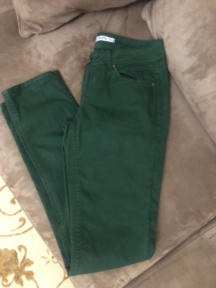 Kadın Koyu Yeşil Normal Boy Kot Pantolon - Görsel 4