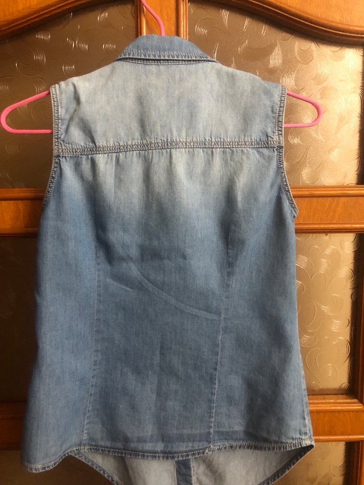 Nakışlı Kolsuz Denim Kız Gömlek - Görsel 5