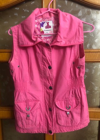 Düğmeli Pembe Kız Çocuk Yeleği - Görsel 4