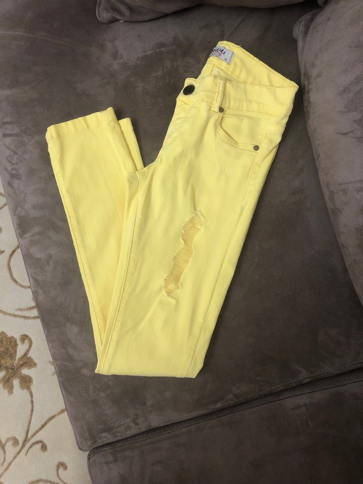 Kızlar için Parlak Sarı Dar Kesim Pantolon - Görsel 4