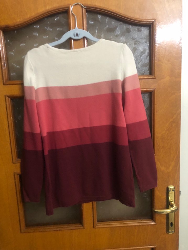 Bordo Çizgili Pamuklu Kadın Kazak - Görsel 3