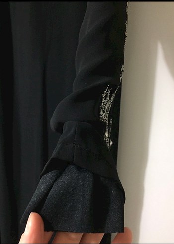 Uzun Siyah taş işleme detaylı Kadın abiye tunik - Görsel 5