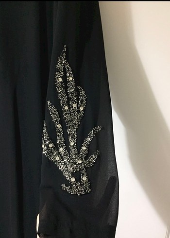 Uzun Siyah taş işleme detaylı Kadın abiye tunik - Görsel 10