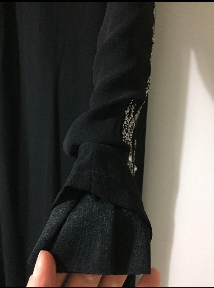 Uzun Siyah taş işleme detaylı Kadın abiye tunik - Görsel 5