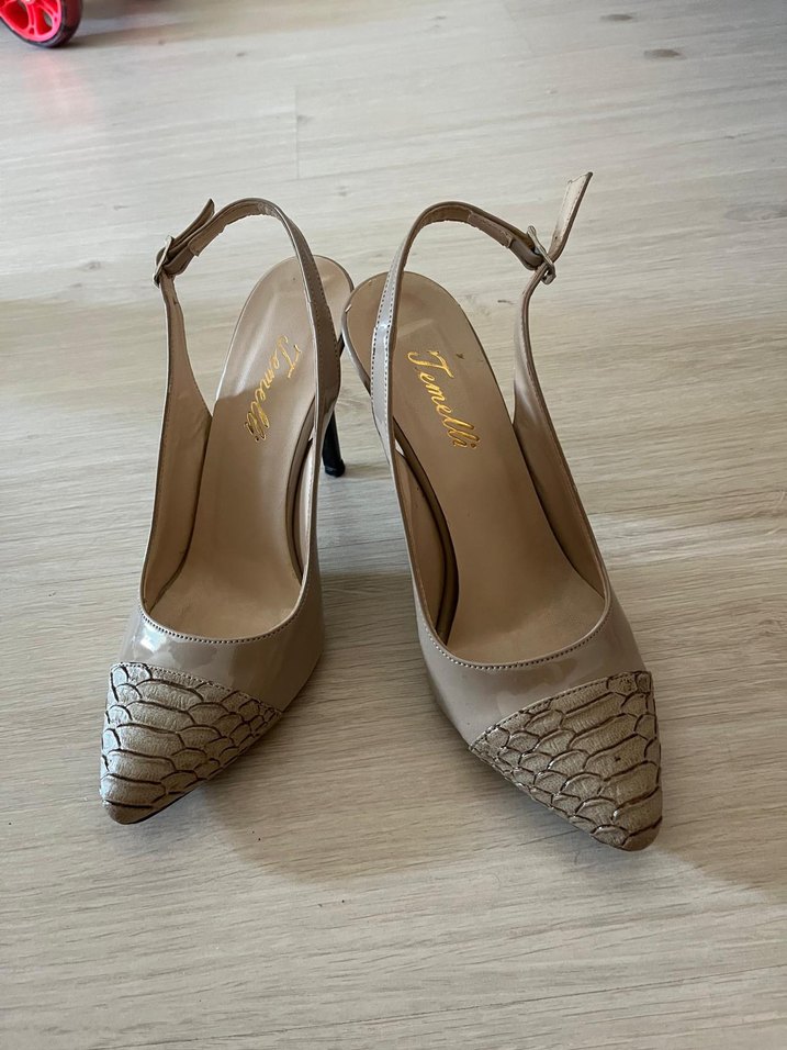 Bej Deri Stiletto Topuklu Kadın Abiye Ayakkabı - Görsel 2