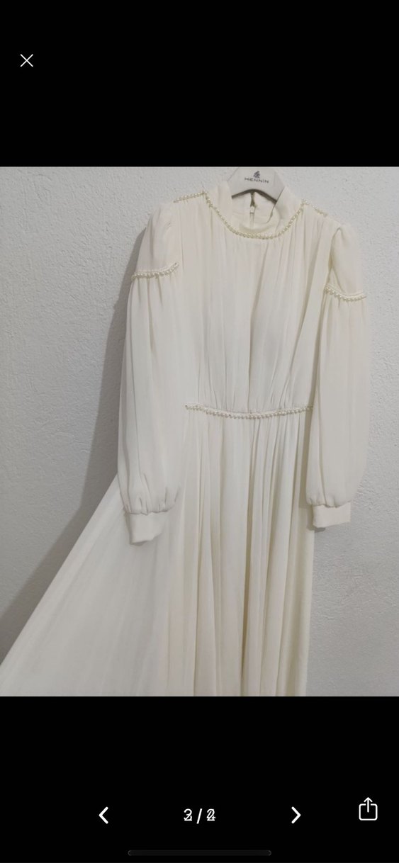 Uzun Kollu Beyaz Piliseli Klasik Elbise - Görsel 2