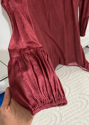 Bordo Uzun Kollu  Kadın Tunik - Görsel 2