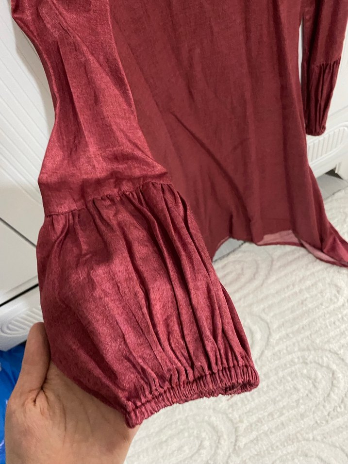 Bordo Uzun Kollu  Kadın Tunik - Görsel 2