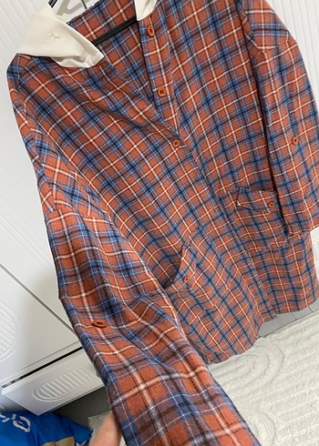 Düğmeli Koyu Kahverengi Ekose Kadın Gömlek - Görsel 2