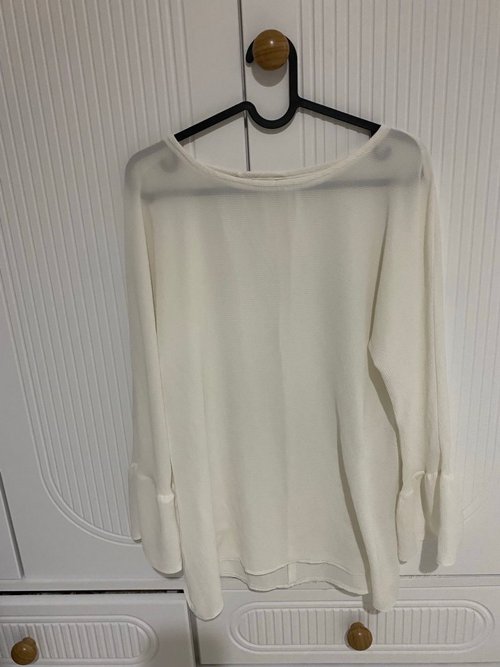 Beyaz Kadın Uzun Kollu Basic Bluz - Görsel 2