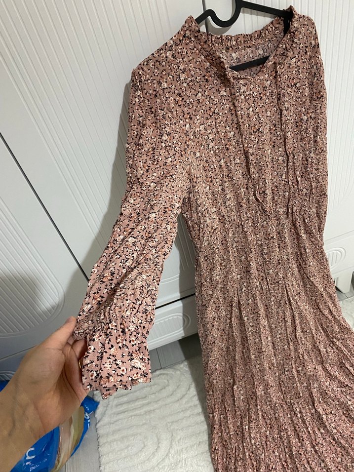 Bohem Tarz Uzun Kollu Kahverengi Uzun Elbise - Görsel 2